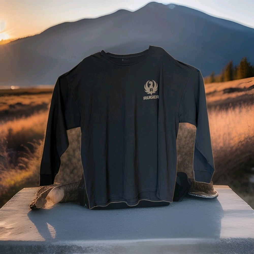 NWT Ruger T Shirt Mens Blue Long Sleeve 3XL 100% Cotton Gun Logo Back & front